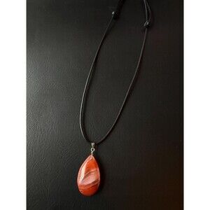 Red Agate Nanhong Water Drop Pendant Necklace 925 silver adjustable veganleather